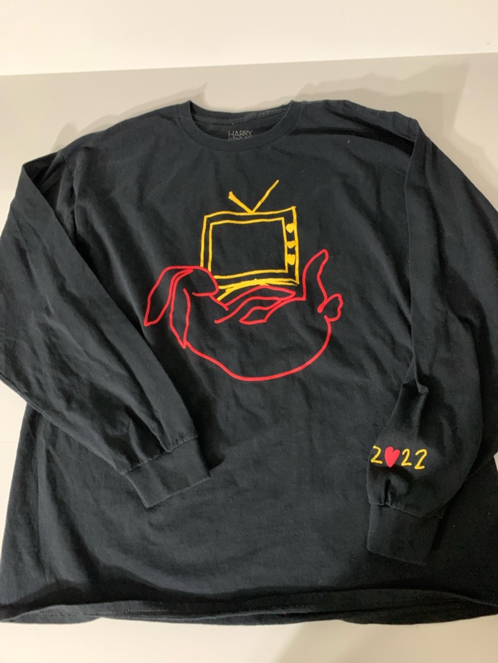 Harry Black Long-Sleeve Graphic Tee with Red & Yellow Screen Print